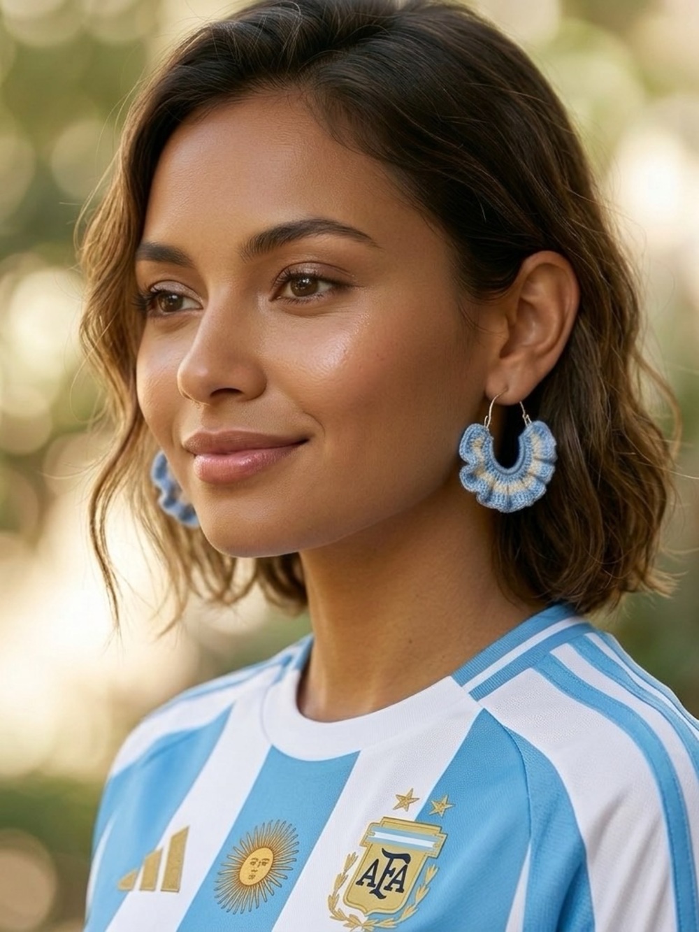 Handmade Light Blue Crochet Hoop Earrings - Women Jewelry